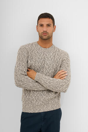 Cable knit sweater in wool and cotton MAIN - Ferrante | img vers.300x/