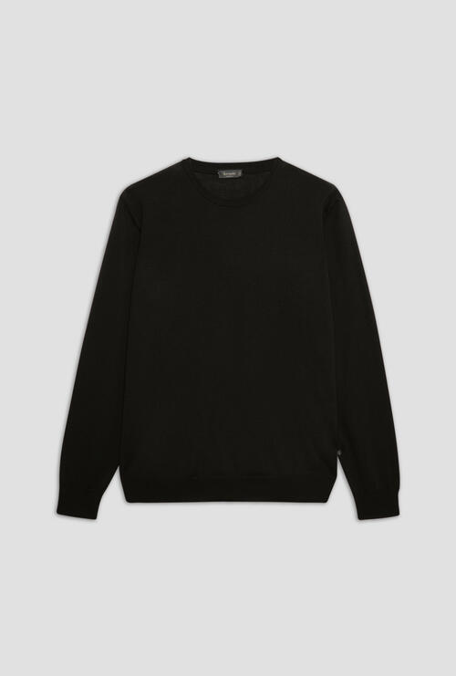Brushed pure wool crew neck Black