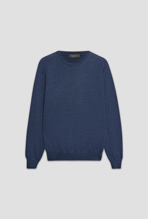 Brushed pure wool crew neck Blue