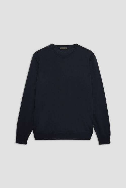 Brushed pure wool crew neck Navy Blue