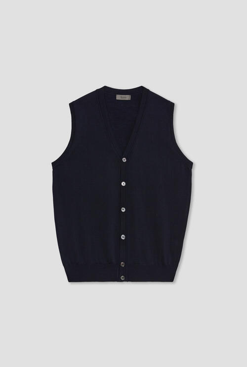 Gilet in lana pettinata Blu Navy