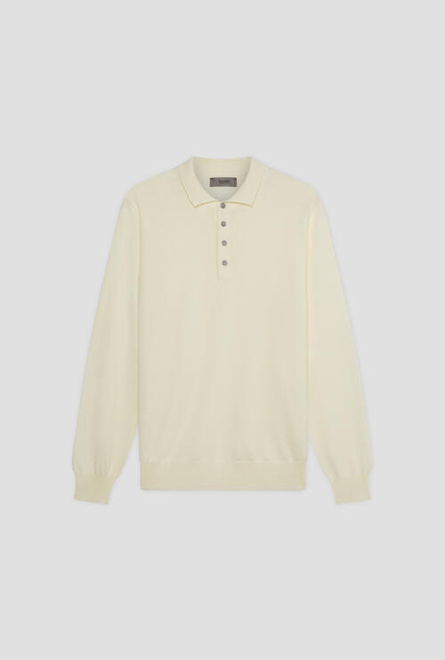 Brushed pure wool polo shirt White