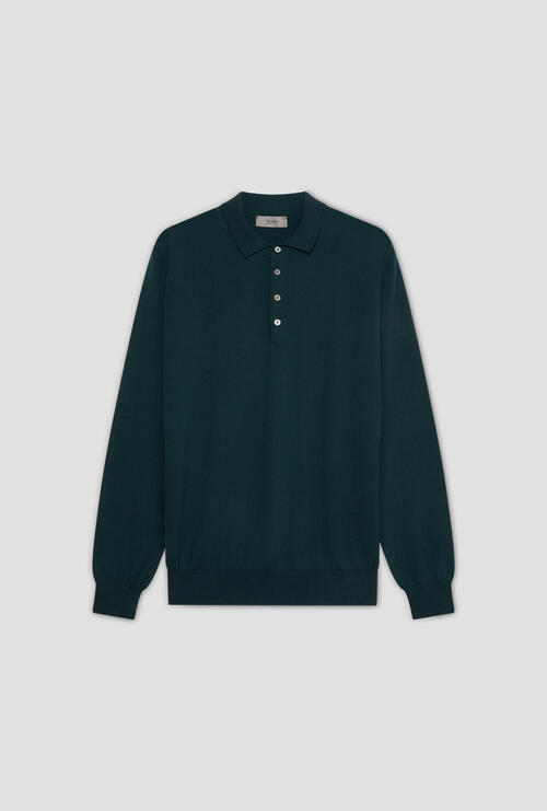 Brushed pure wool polo shirt Dark green
