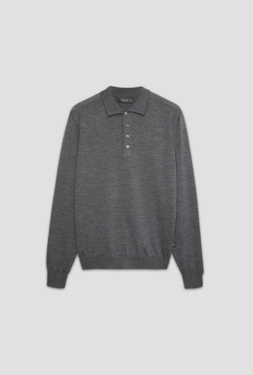 Polo shirt in pure worsted wool Dark Grey