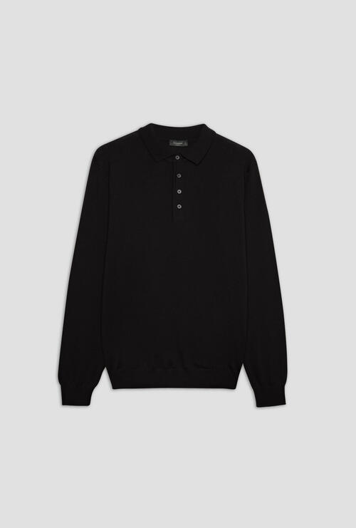 Polo shirt in pure worsted wool Black