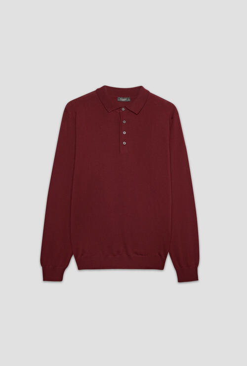 Brushed pure wool polo shirt Bordeaux