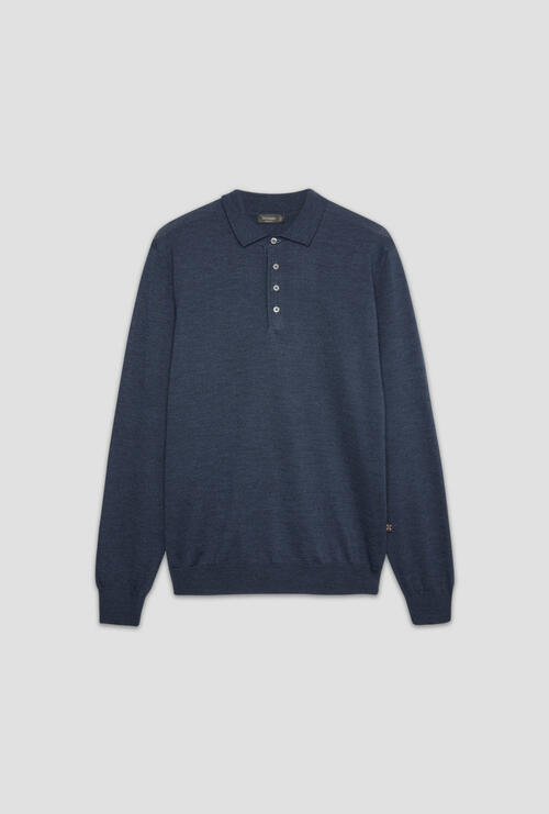 Brushed pure wool polo shirt Blue