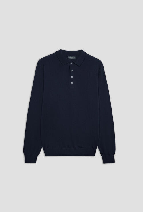 Polo shirt in pure worsted wool Navy Blue