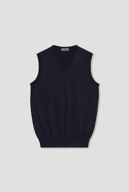 V-neck waistcoat in pure worsted wool Navy Blue