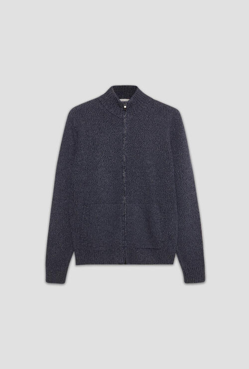 Cashmere blend full zip mouliné Blue