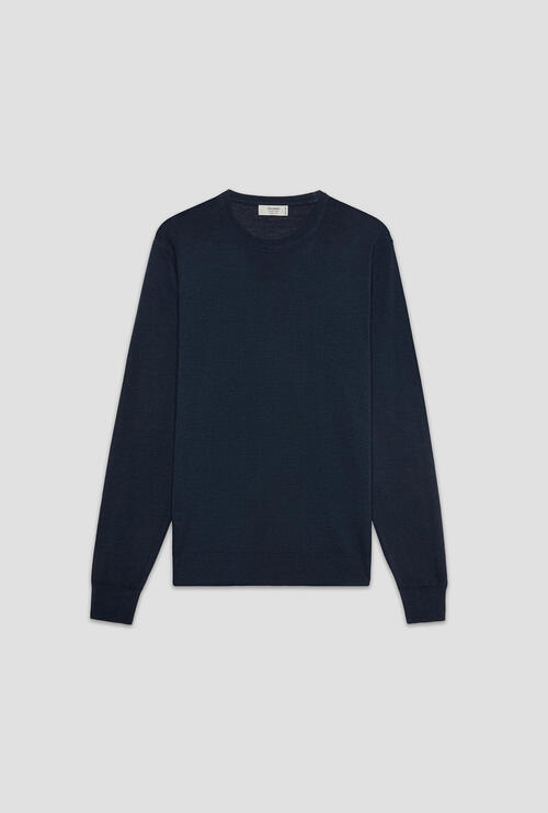 Garment dyed wool and silk crew neck Blue