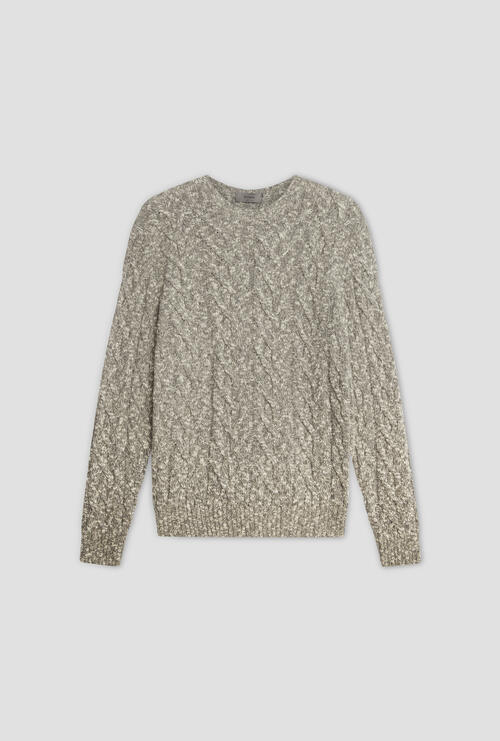 Cable knit sweater in wool and cotton Grigio