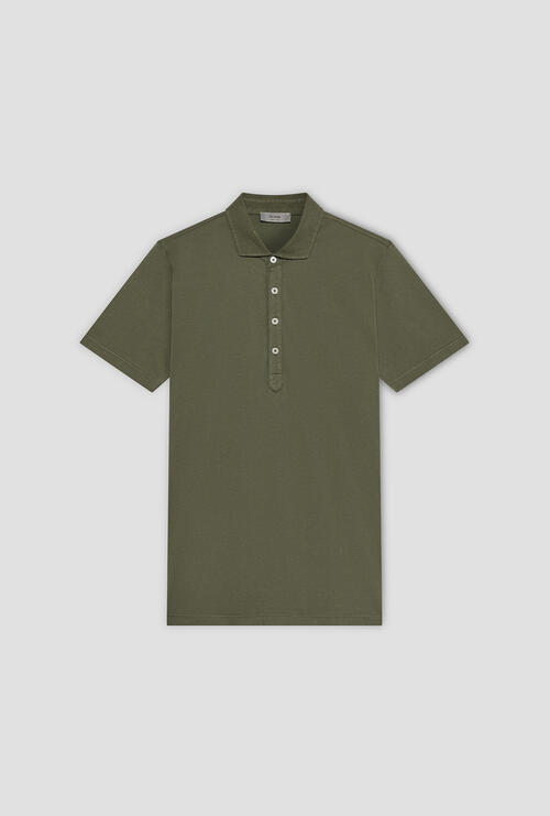 Garment dyed jersey polo shirt Olive green