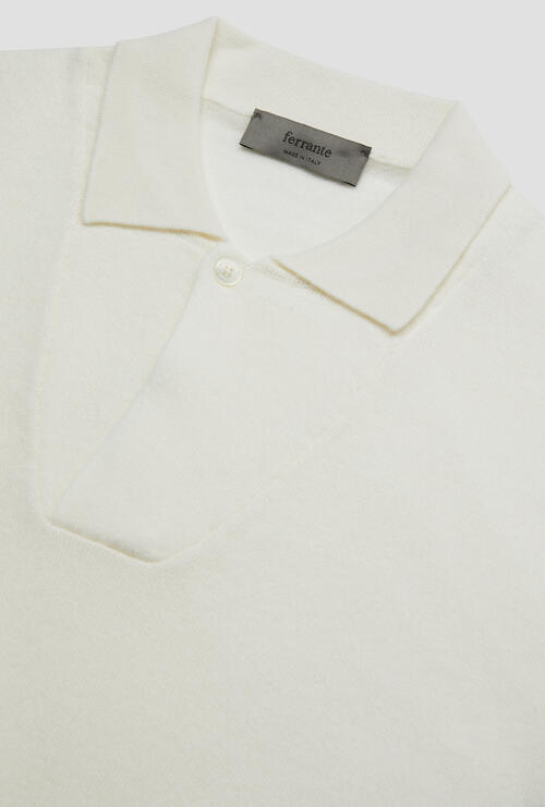 Carded wool buttonless polo shirt White
