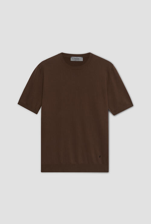 T-shirt in maglia in cotone Marrone
