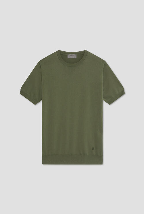 T-shirt in maglia in cotone Verde oliva
