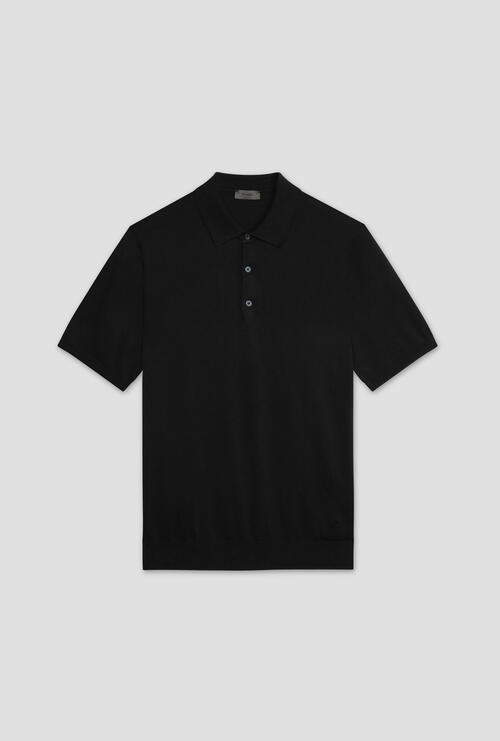 Cotton knitted polo shirt Black