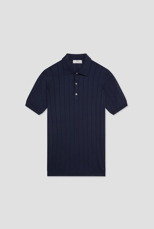 Organic cotton ribbed polo shirt Navy Blue