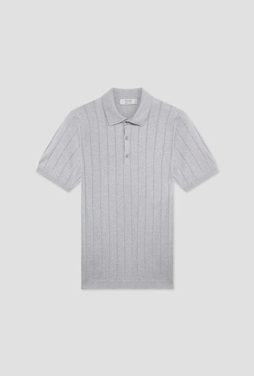 Organic cotton ribbed polo shirt Pearl grey