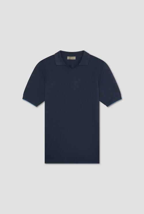 Buttonless polo shirt with workmanship Navy Blue
