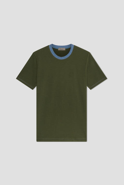 T-shirt with vanisé knit collar Olive green
