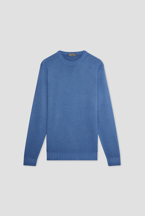 Garmentn dyed two yarn crew neck Cerulean