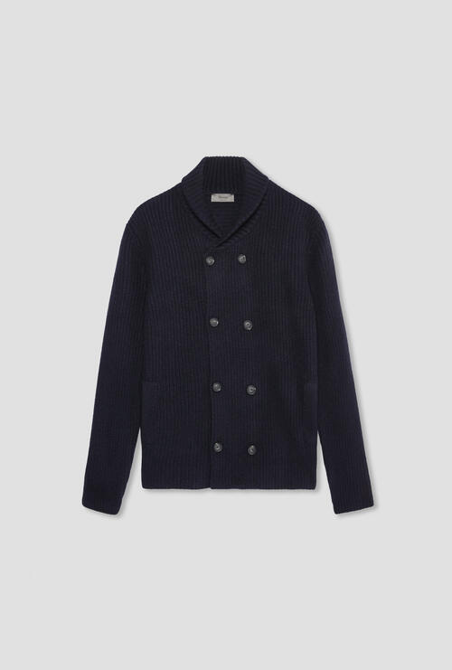 Cardigan doppiopetto in maglia inglese Blu Navy