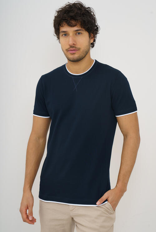 Plush-cut piqué T-shirt Navy Blue