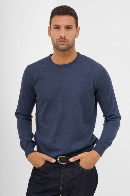 Worsted wool crew-neck Blue