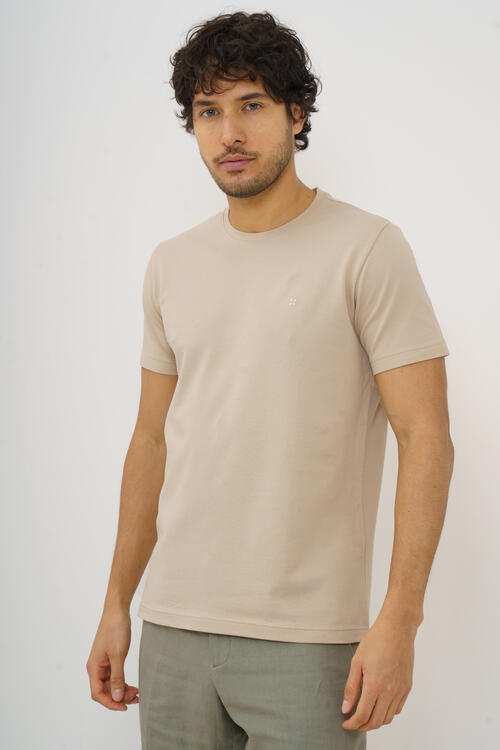 Elastic pique T-shirt Sabbia