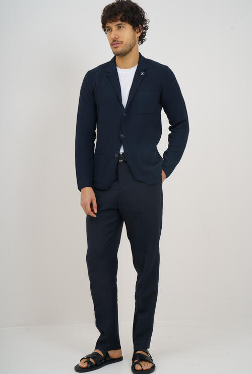 Knitted jacket with workmanship Navy Blue