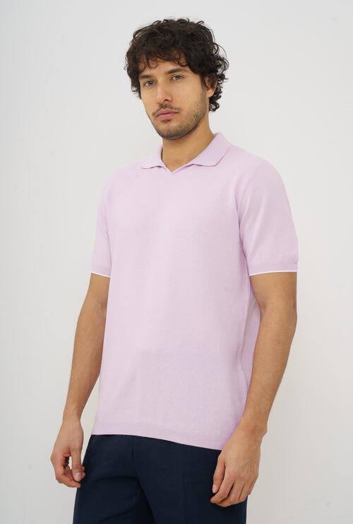 Buttonless polo shirt with workmanship Pink