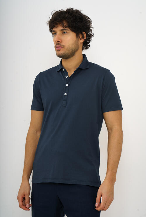 Garment dyed jersey polo shirt Navy Blue