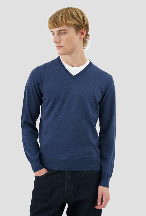 Brushed pure wool pullover Blue