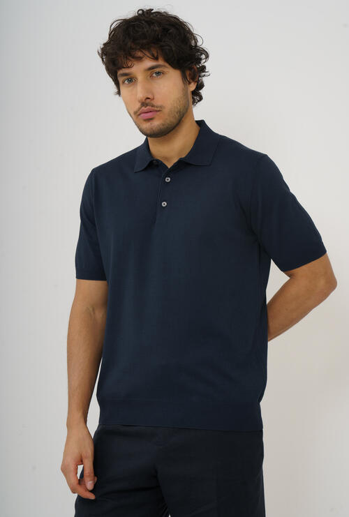 Cotton knitted polo shirt Navy Blue