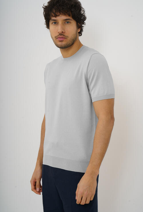T-shirt in maglia in cotone Grigio Perla