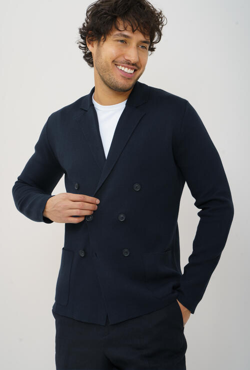 Double-breasted milano stitch jacket. Navy Blue