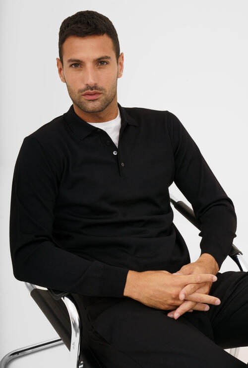 Brushed pure wool polo shirt Black