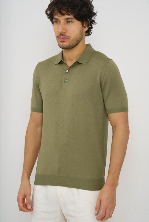 Silk and cotton polo shirt Olive green