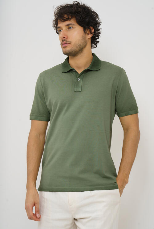 Cold-dyed pique polo shirt Olive green