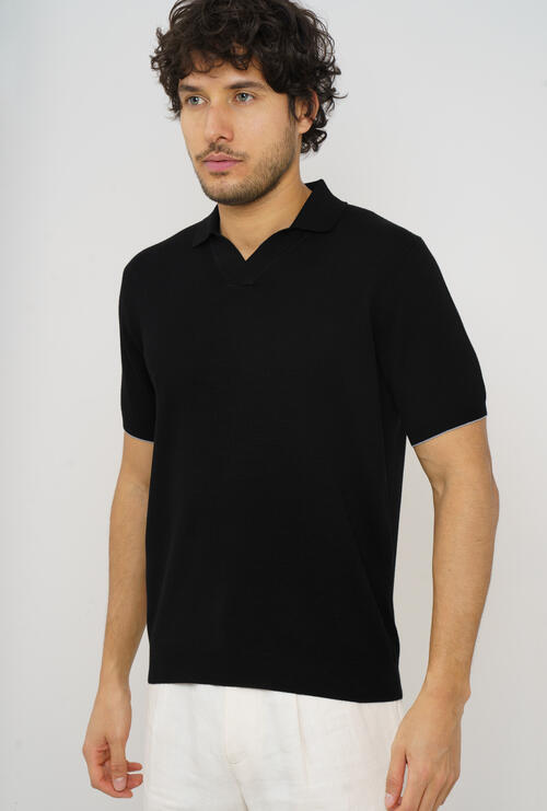 Buttonless polo shirt with workmanship Black