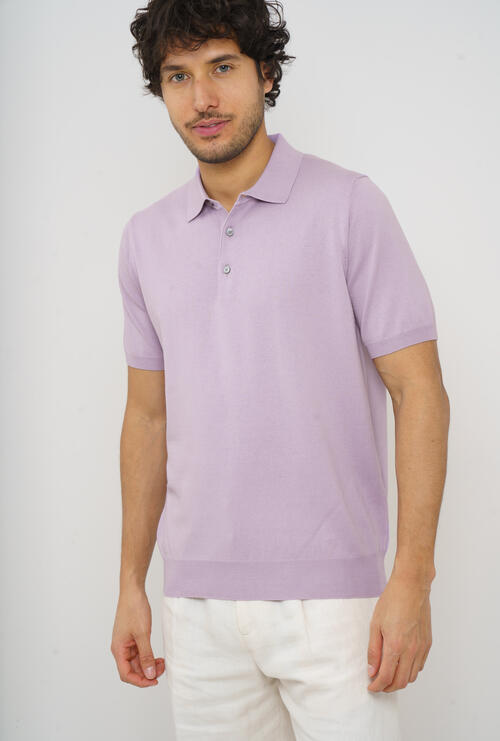 Cotton knitted polo shirt Lilac