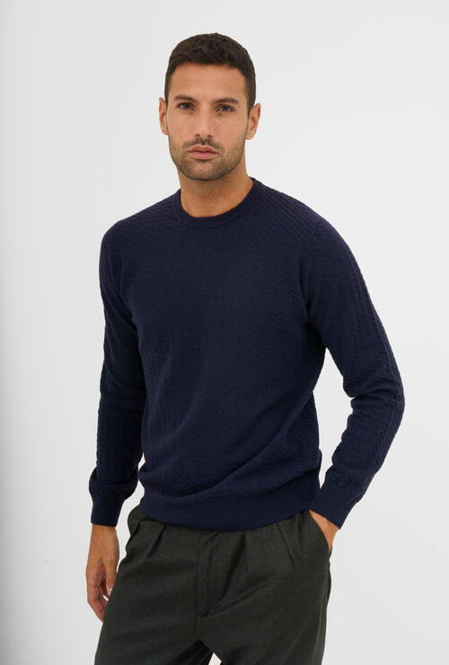 Round neck knit stich Navy Blue