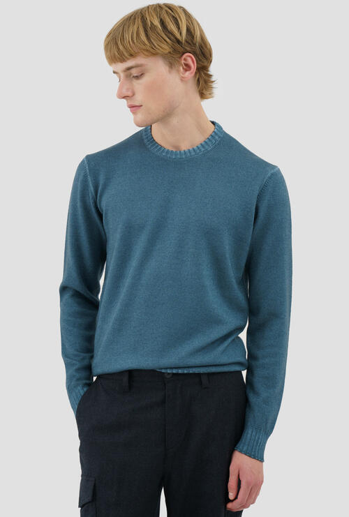 Garmentn dyed two yarn crew neck Petroleum