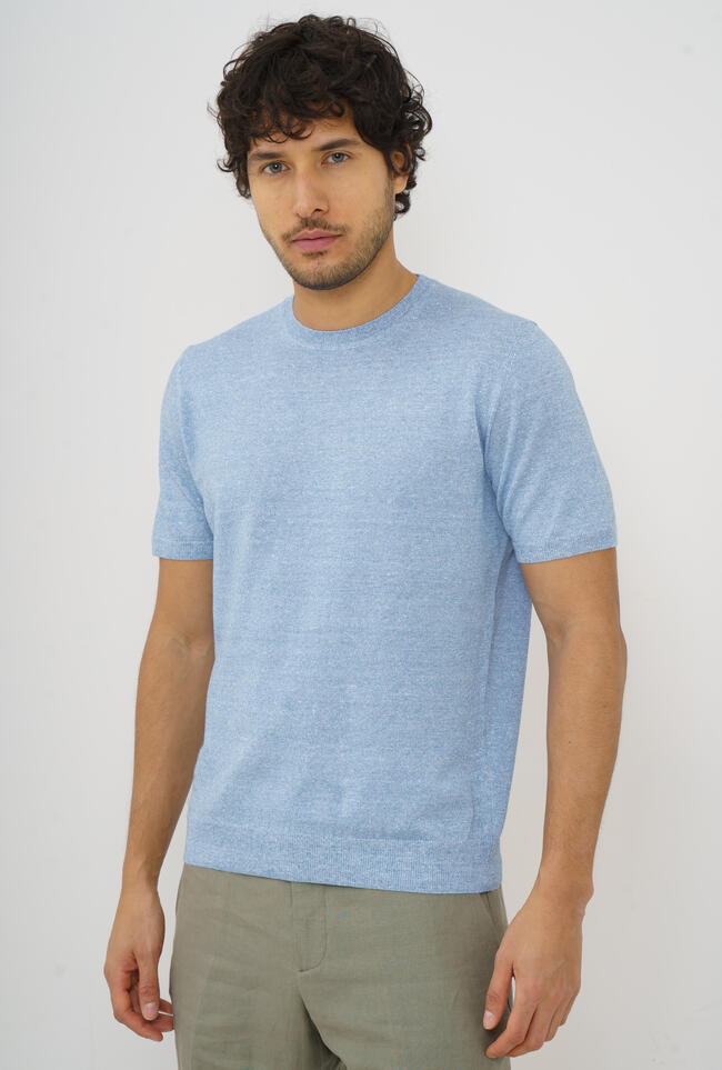 Linen mouliné crew neck ROYAL RED - Ferrante | img vers.1300x/