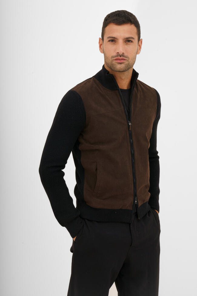 Giacca full zip in pura lana con alcantara MAIN - Ferrante | img vers.1300x/