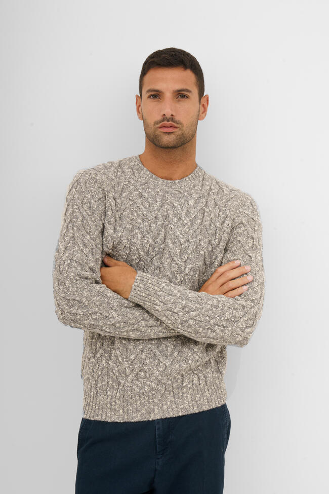 Cable knit sweater in wool and cotton MAIN - Ferrante | img vers.1300x/